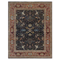12'x15' Midnight Blue Hand Knotted Wool Antiqued Fine Heriz Re-Creation XL Rug