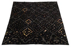 12x15 Tapis Marocain Moderne en Laine Fait Main Noir & Multi-Couleur Design Berbère