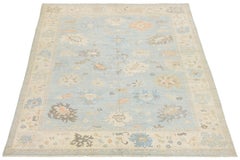 12x15 Modern Oushak Hand-Knotted Wool Area Rug – Soft Blue & Muted Earth Tones