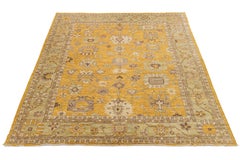 12x15 Tapis moderne en laine nouée à la main de style Oushak - Golden Saffron & Sage