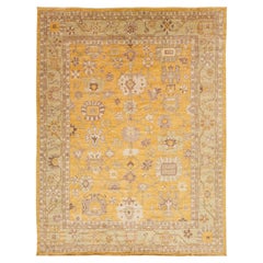 12x15 Tapis moderne en laine nouée à la main de style Oushak - Golden Saffron & Sage