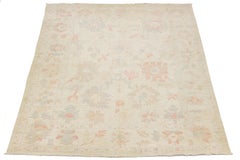 Tappeto in lana annodato a mano in stile Oushak moderno 12x15 - Design floreale pastello attenuato