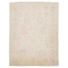 Tappeto in lana annodato a mano in stile Oushak moderno 12x15 - Design floreale pastello attenuato