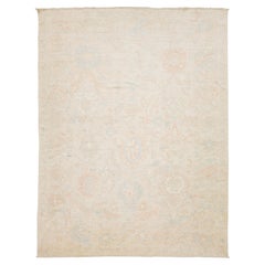 12x15 Muted Modern Oushak Style Hand-Knotted Wool Rug - Soft Sage & Peach