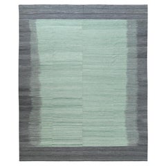 12'x15' Oversize Light Green Flat Weave Kilim Hand Woven Reversible Rug