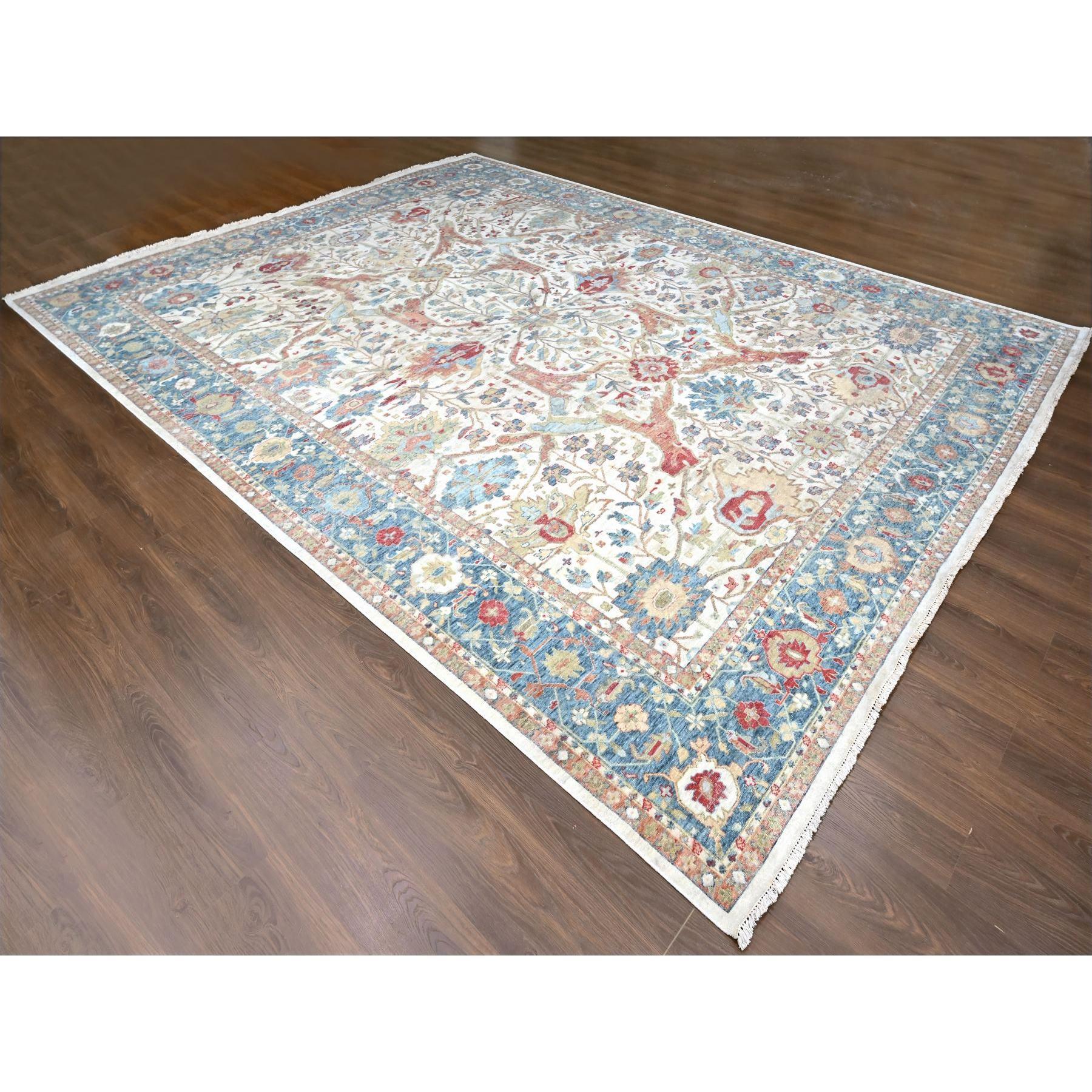 Oushak 12'x15' Pearl White 100% Wool Hand Knotsed Antiqued Persian Distressed XL Rug (Tapis persan vieilli) en vente