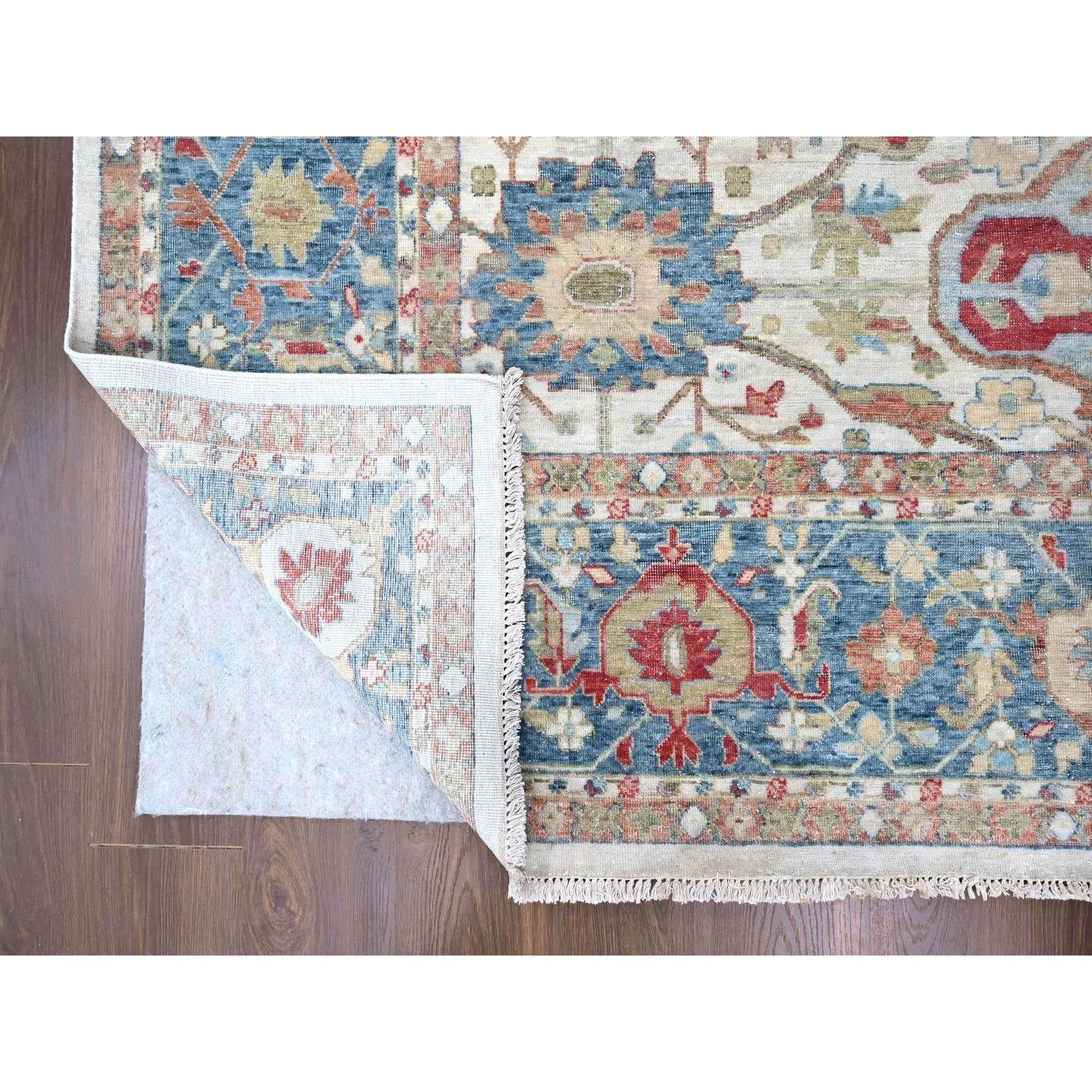 Indian 12'x15' Pearl White Wool Hand Knotted Antiqued Persian Distressed XL Rug For Sale