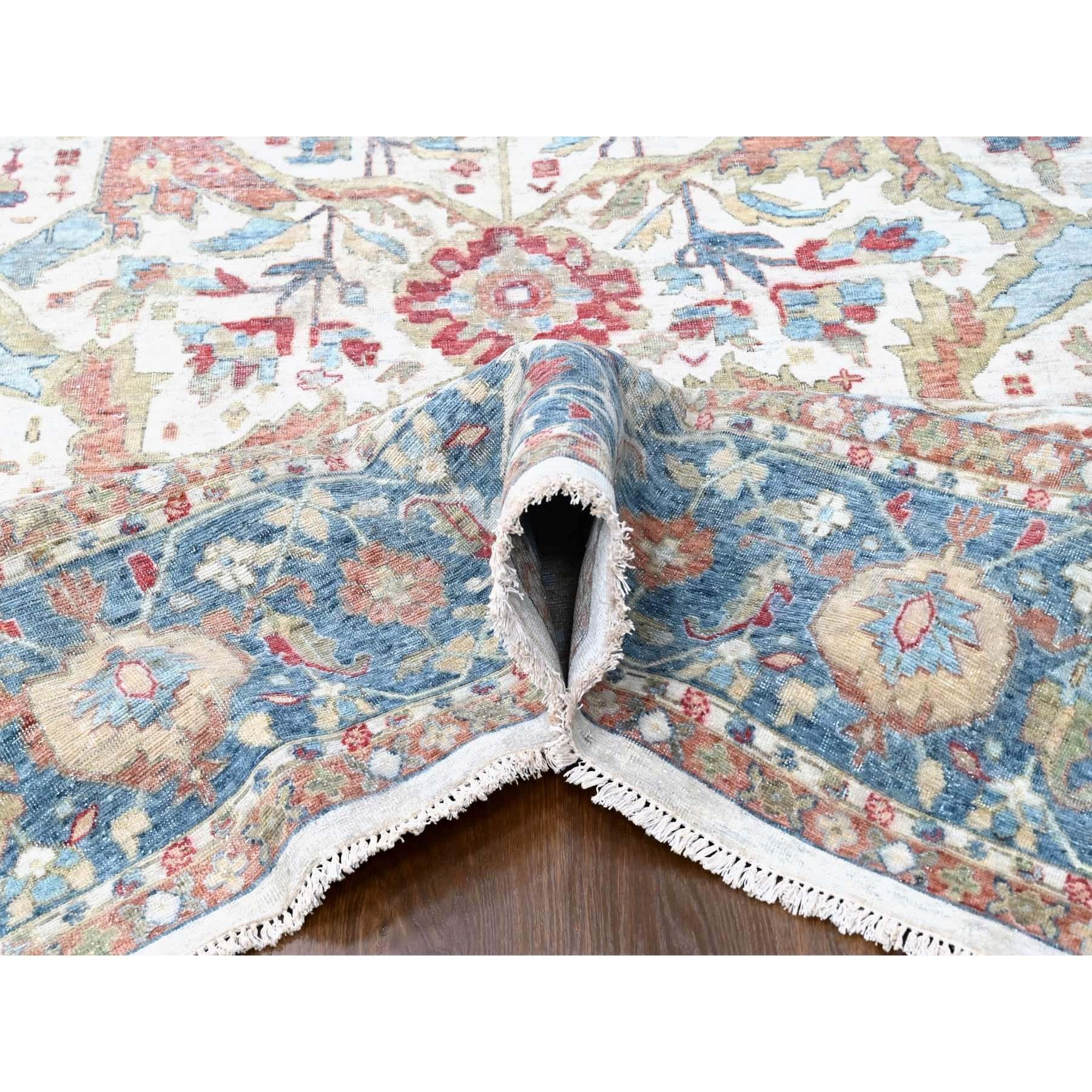 Hand-Knotted 12'x15' Pearl White Wool Hand Knotted Antiqued Persian Distressed XL Rug For Sale
