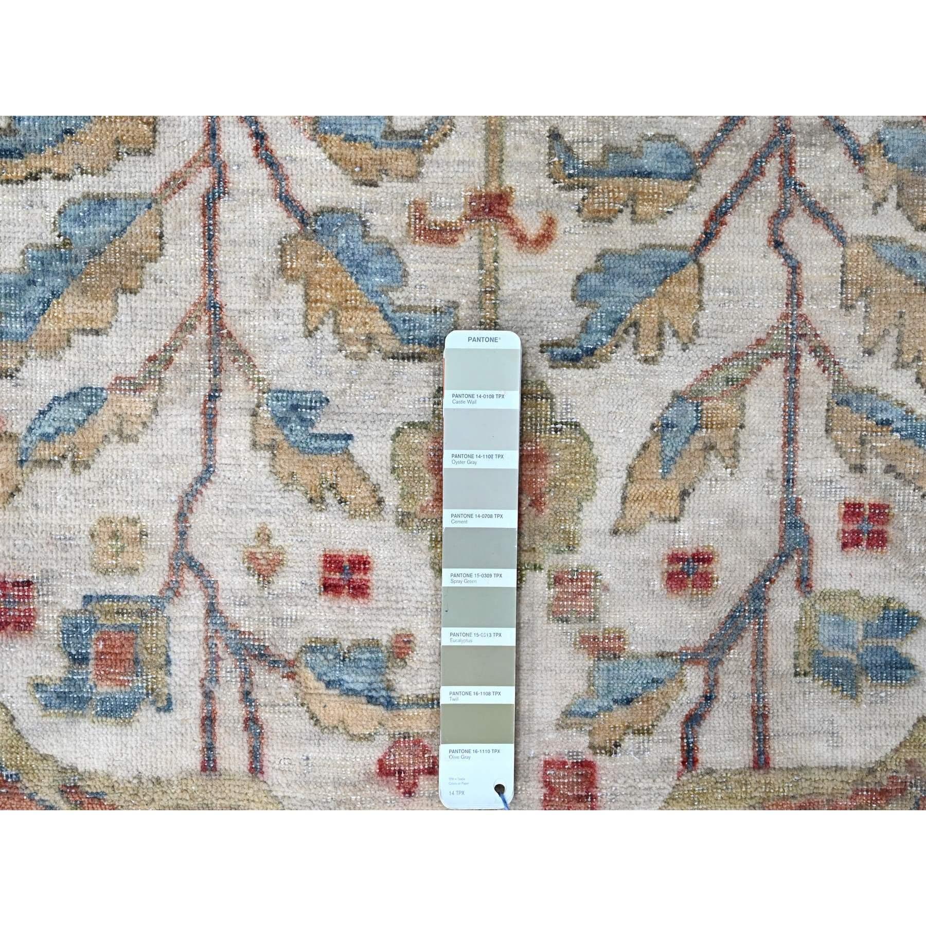 Contemporary 12'x15' Pearl White Wool Hand Knotted Antiqued Persian Distressed XL Rug For Sale