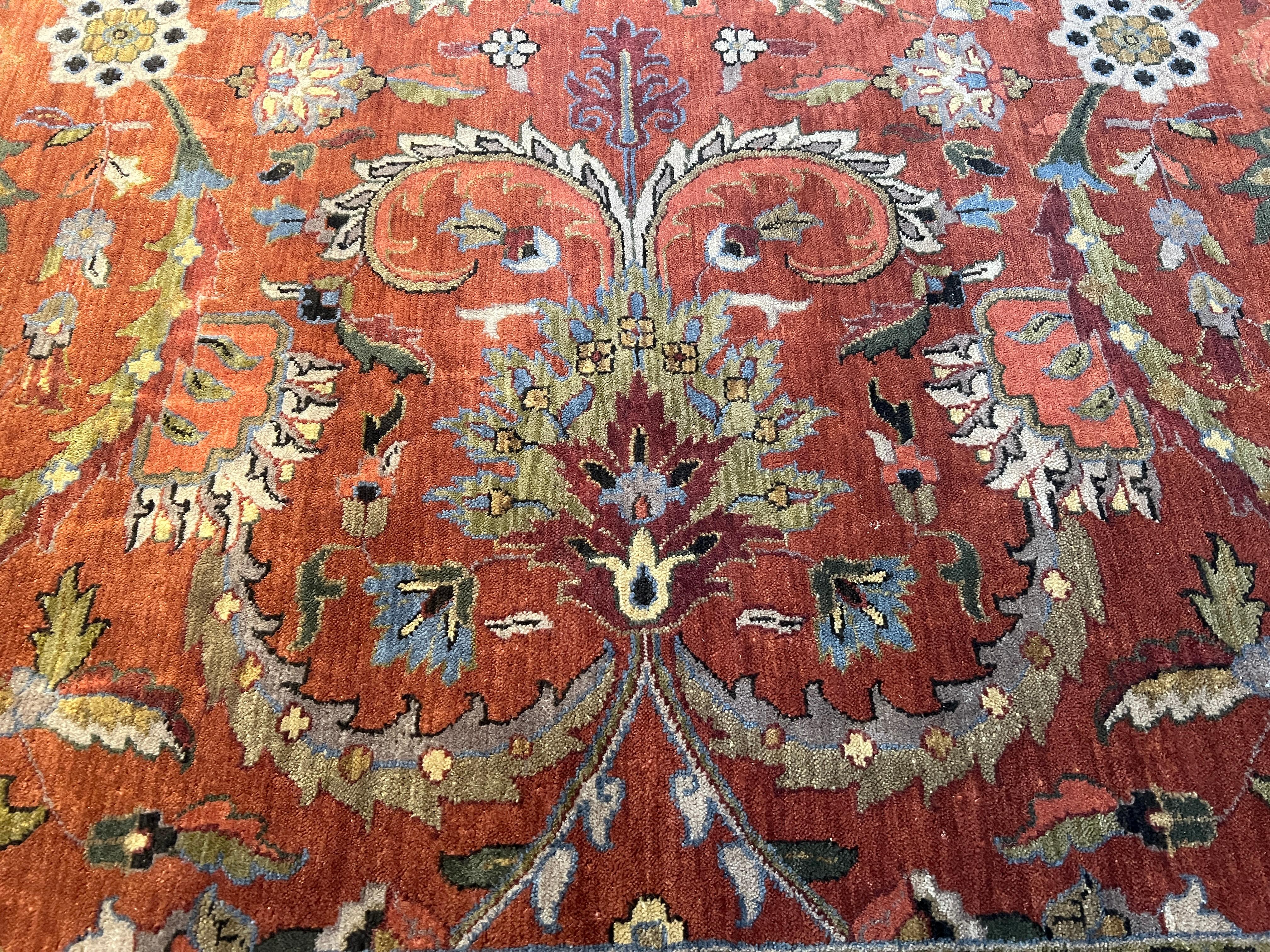 12'x15' Persischer Design Reds Floral Teppich (Wolle) im Angebot