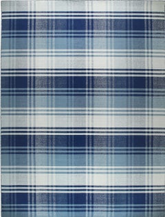 12x15 Sophisticated Elegant Blue Large Scale Plaid Geometric Flatweave Wool Rug