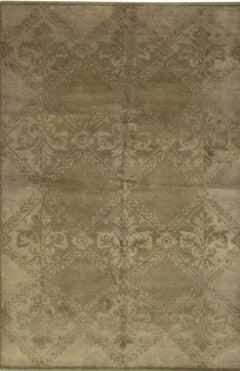12x15 Trara Bespoke Beige Damask Contemporary Hand Knotted Wool Carpet Rug