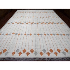 12'x15' Alfombra Oriental de Lana Anudada a Mano con Diseño de Cometa Voladora en Tejido Marroquí Blanco
