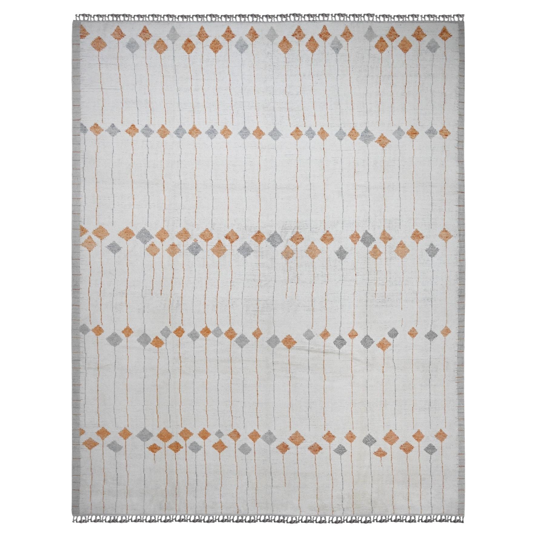 Tappeto orientale in lana annodato a mano 12
x15
 White Moroccan Weave Flying Kite Design in vendita