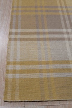 12x15 Yellow Hand-Knotted Wool Golden Plaid Weave Geometric Modern Carpet Rug