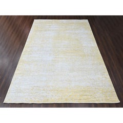 12'x15' Yellow Modern Hand Loomed Wool & Plant Based Silk Textured Pile XL Rug
