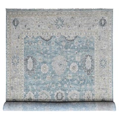 12'x15'1" Blue Supple Collection Oushak All Over Design Hand Knotted Wool XL Rug