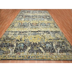 12'x15'1" Kaffeebraun Gebrochene und gelöschte Persische Design Handgeknüpfte Wolle XL Teppich