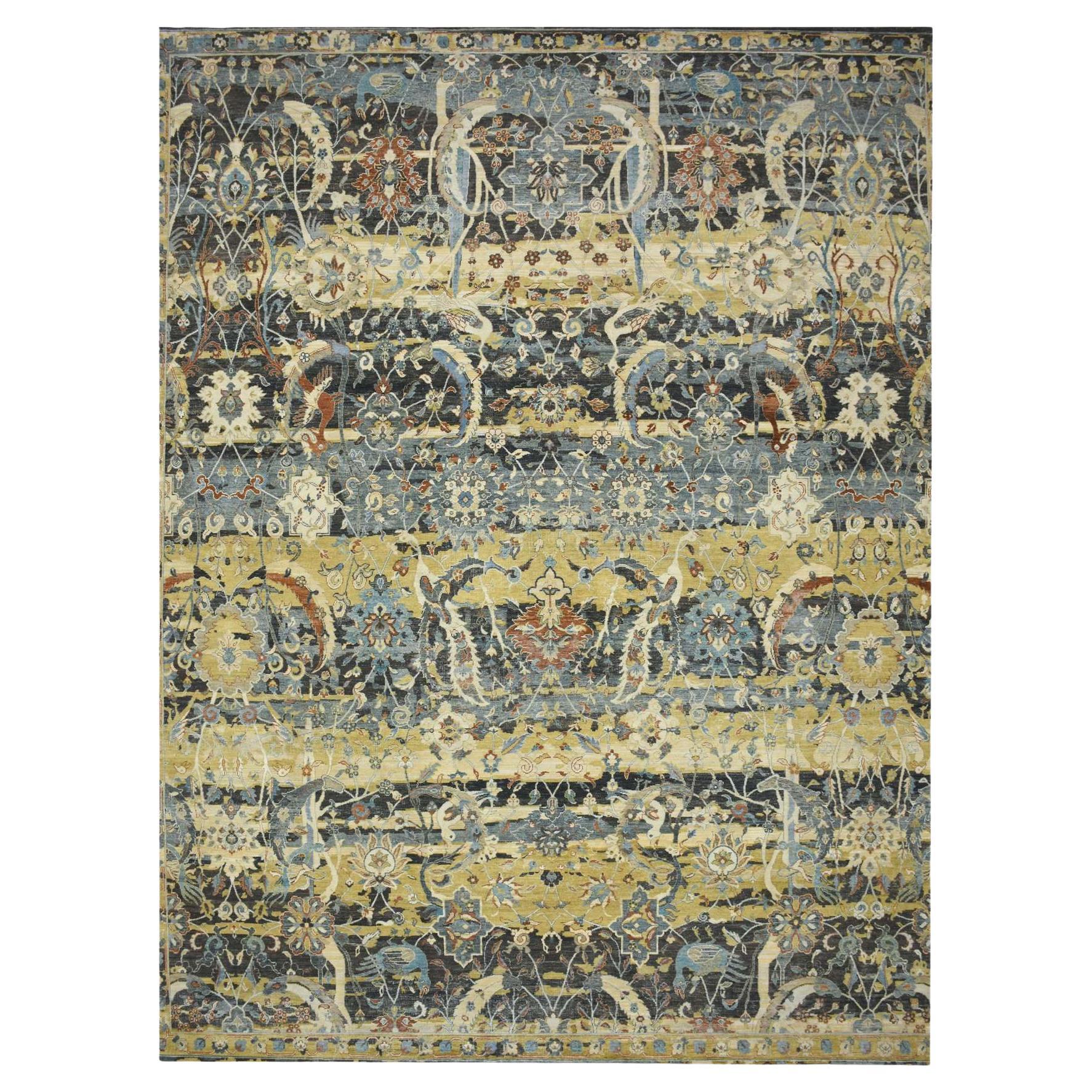 12'x15'1" Coffee Brown Broken and Erased Persian Design Hand Knotted Wool XL Rug