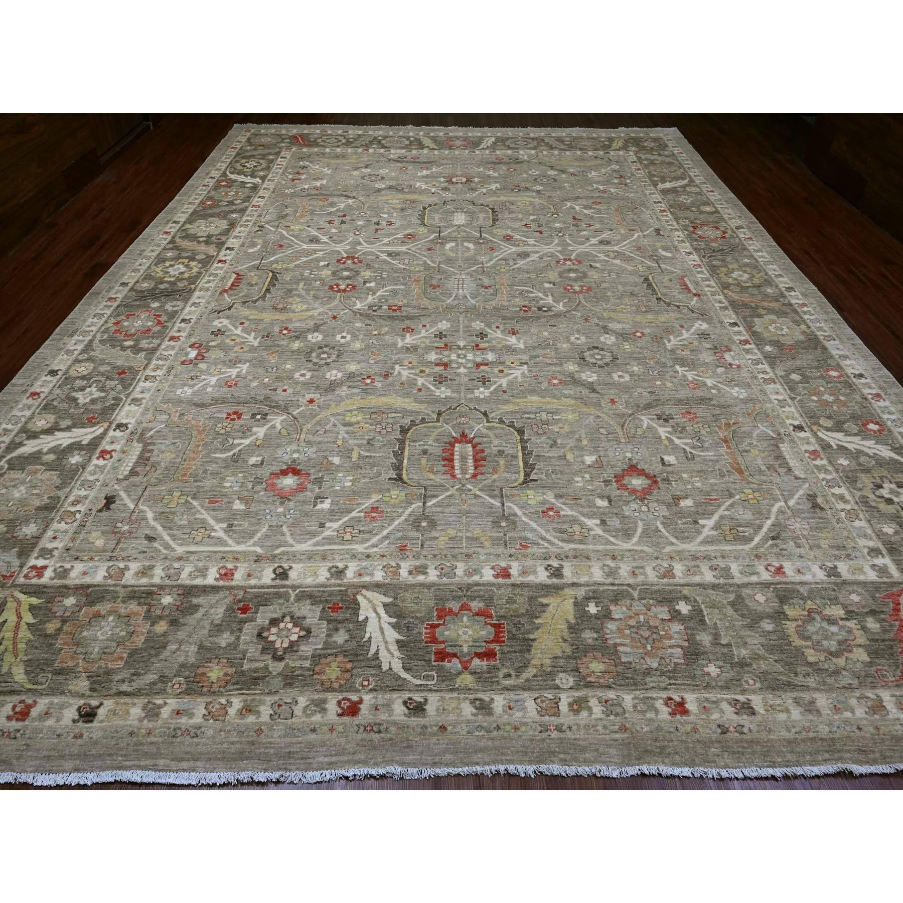 Fossil Gray, Peshawar with Heriz All Over Design, Hand Knotted, 100% Wool, Natural Dyes, Densely Woven, Oversized, Oriental Rug
Primary materials: Wool
Latex: No Pile 
height: 0.25 Inches
Style: Traditional
Primary color: Grey
Secondary colors: Red,