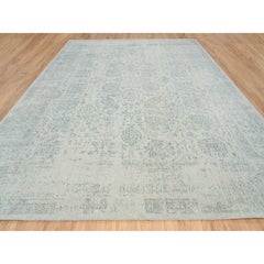 Tapis surdimensionné 12'x15'1" Jacquard de laine et soie grise tissé à la main Tabriz Design/One