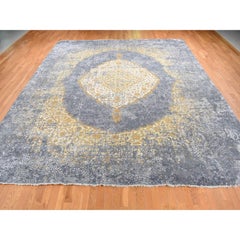 12'x15'1" Pewter Gray Erased Persian Design Hand Knotted Wool and Silk Rug