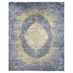 12'x15'1" Pewter Gray Erased Persian Design Hand Knotted Wool and Silk Rug