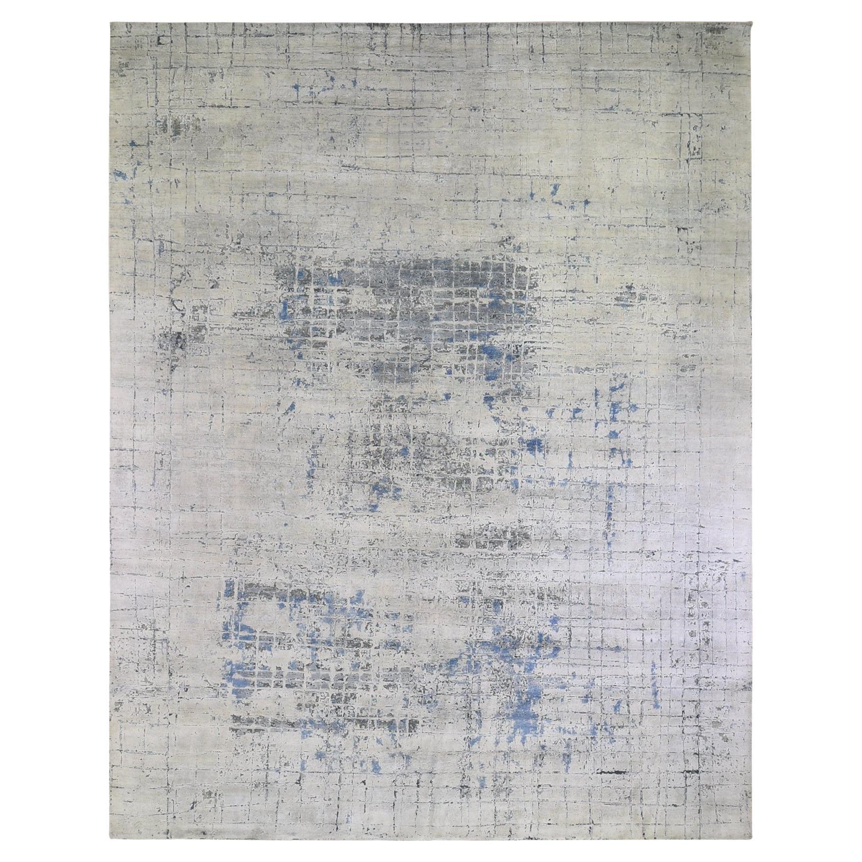 12'x15'1" Pure Silk with Textured Wool Avant-Garde Design XL Hand Knotted Rug For Sale