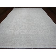 12'x15'1" White Stone Washed Peshawar All Over Pattern Hand Knotted All Wool Rug