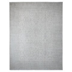 12'x15'1" White Stone Washed Peshawar All Over Pattern Tapis en laine noué à la main