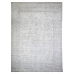12'x15'10" Smoky White Wool Hand Knotted Afghan Angora Oushak Oversized Rug