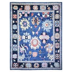 12'x15'2" Blauer handgeknüpfter afghanischer Angora Oushak Teppich aus reiner Wolle in Übergröße