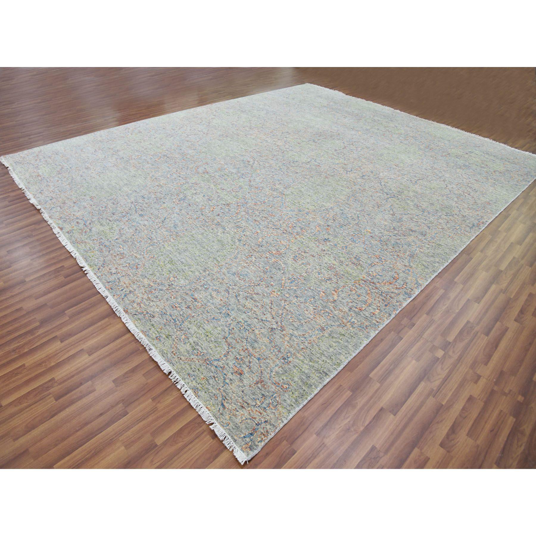 Moderne Tapis oriental noué à la main, vert, doux et luxueux ton sur ton 12'x15'2