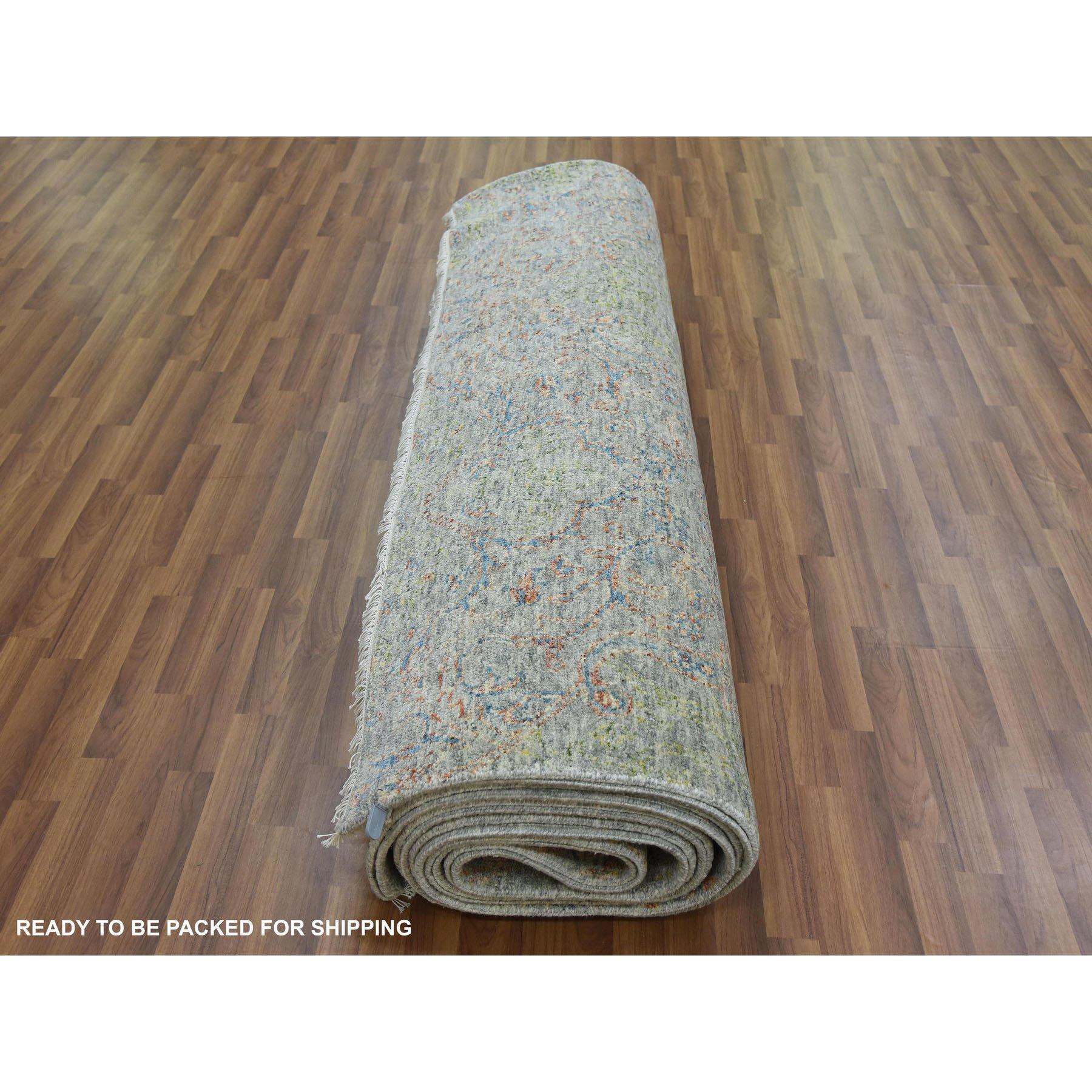 Tapis oriental noué à la main, vert, doux et luxueux ton sur ton 12'x15'2