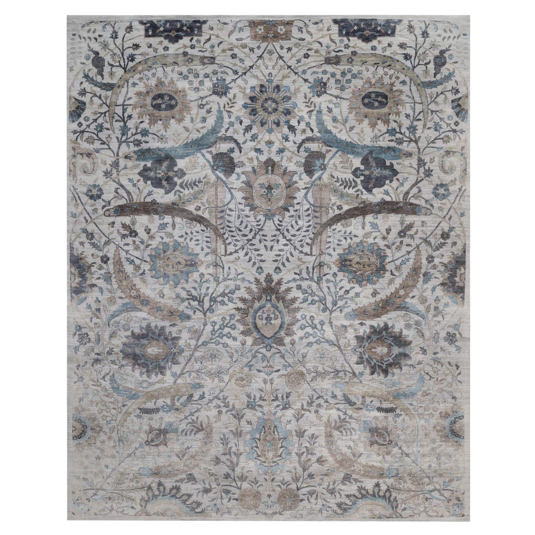 12
x15
2" Light Gray Sickle Leaf Design Silk with Textured Wool Hand Knotted Rug
