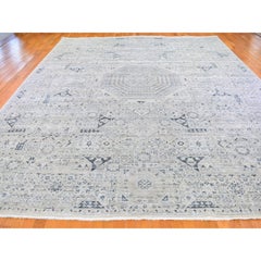 12'x15'2" Pure Silk with Textured Wool Gray Mamluk Hand Knotted Oriental Rug