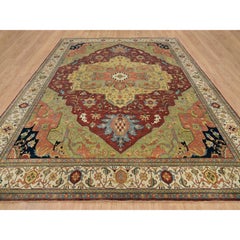 12'x15'2" Red Heriz Re-Creation Organic Wool Hand Knotted Oversize Oriental Rug