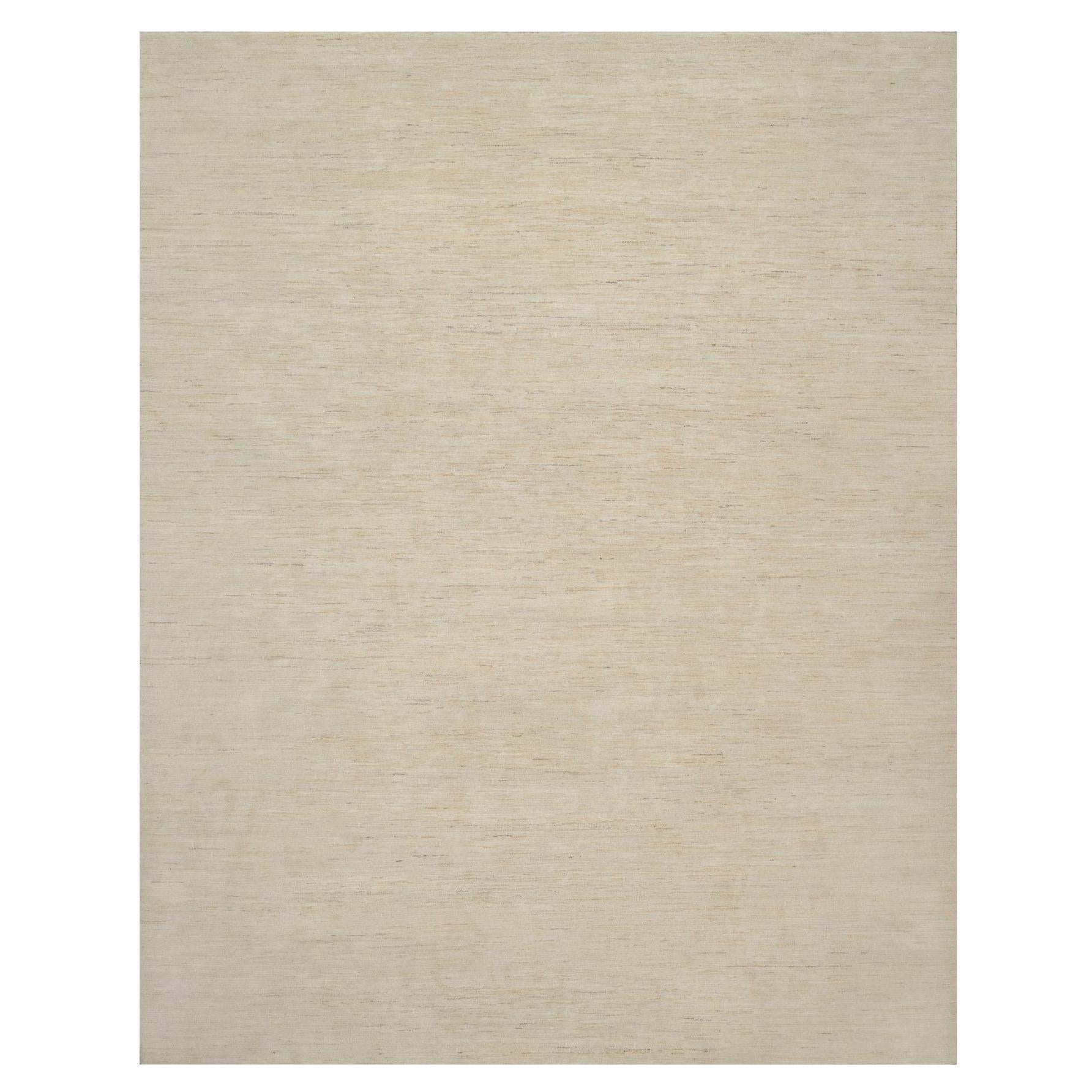 12'x15'2" Alfombra de Lana Pura Anudada a Mano Lori Buft Gabbeh Blanca de Diseño Liso Moderno
