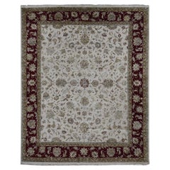 12'x15'3" Floral White Hand Knotsted Half Wool and Half Silk Rajasthan Design Rug