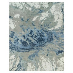 12'x15'3" Glaucous Blue Abstract Galaxy Tapis surdimensionné noué à la main à poils ras