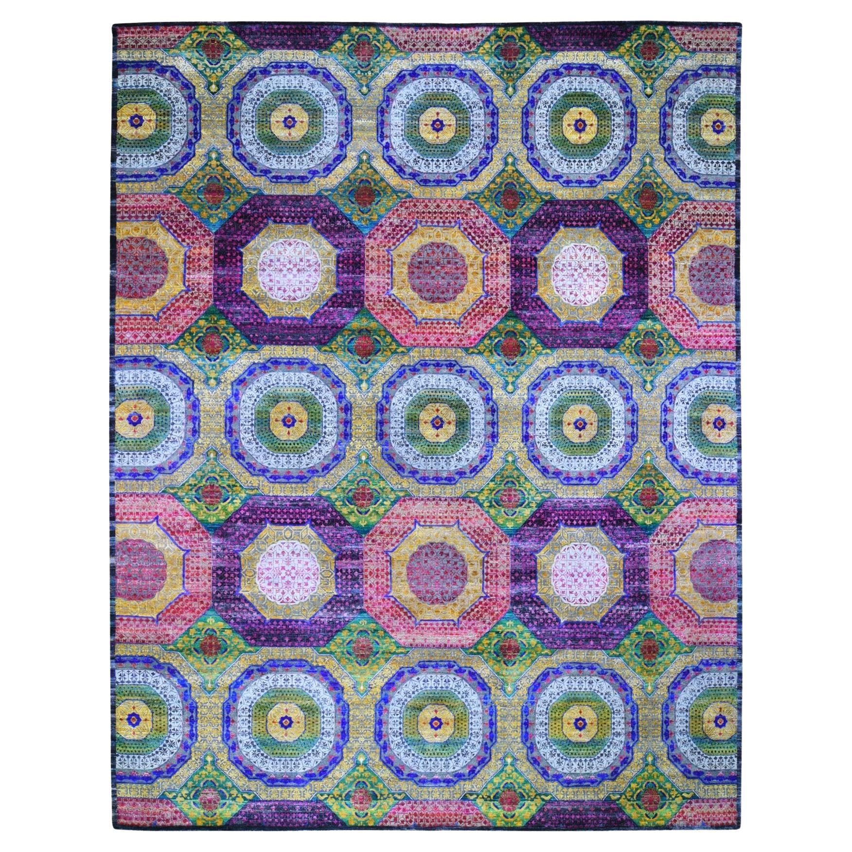 12'x15'3" Oversized Sari Silk With Textured Wool Mamluk Design Hand Knotted Rug