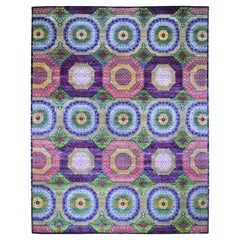 12'x15'3" Oversized Sari Silk With Textured Wool Mamluk Design Hand Knotted Rug