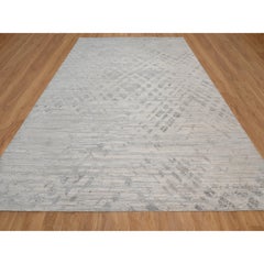 12'x15'3" Winter White Modern Design Hand Knotted Undyed Natural Wool XL Rug