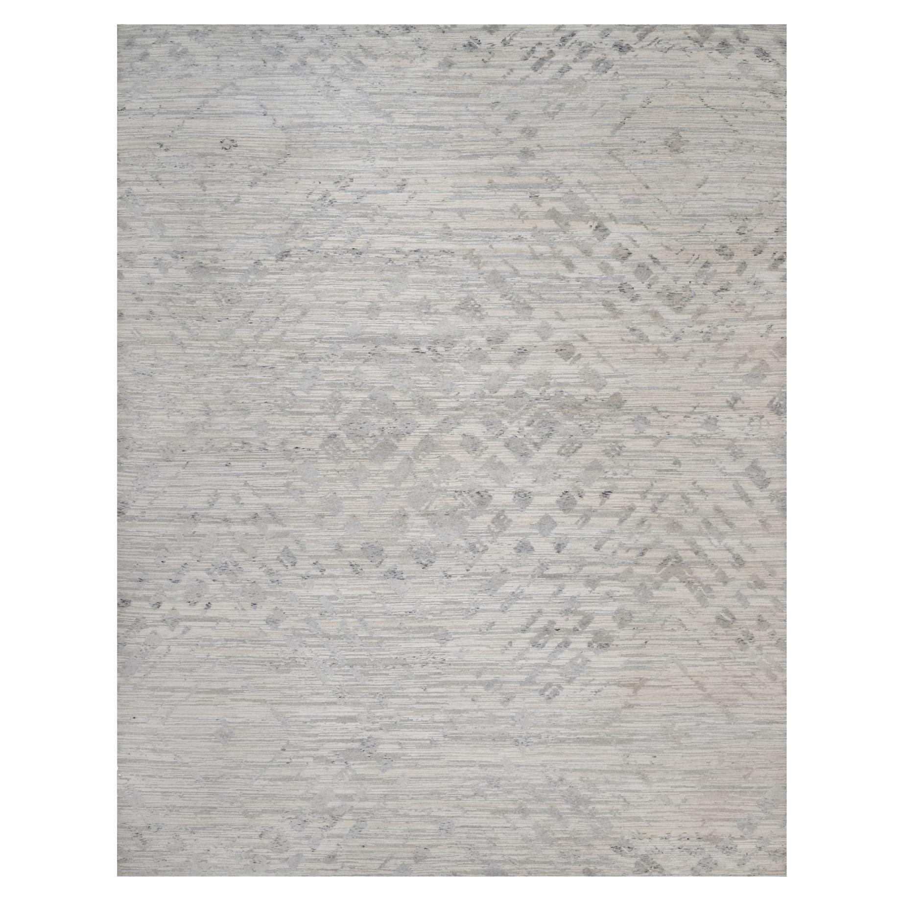 12'x15'3" Winter White Modern Design annodato a mano in lana naturale non colorata XL Rugs