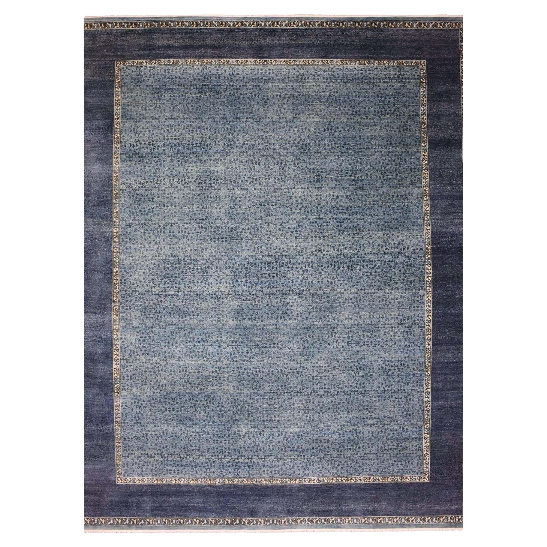 12'x15'4" Blue, Hand Knotted Modern Design, Pure Wool Oversized Oriental Rug