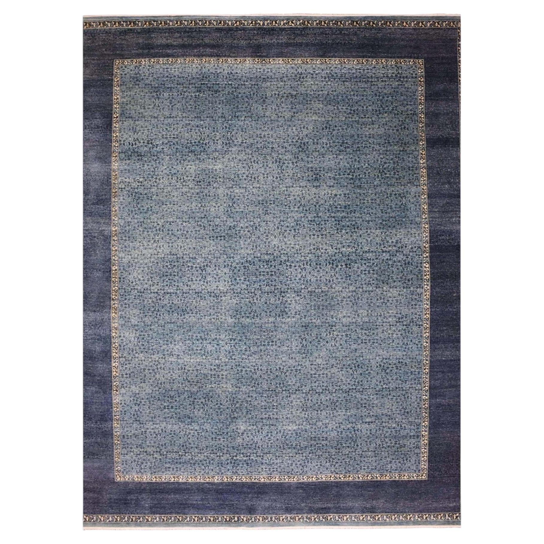12'x15'4" Blue, Hand Knotted Modern Design, Pure Wool Oversized Oriental Rug For Sale