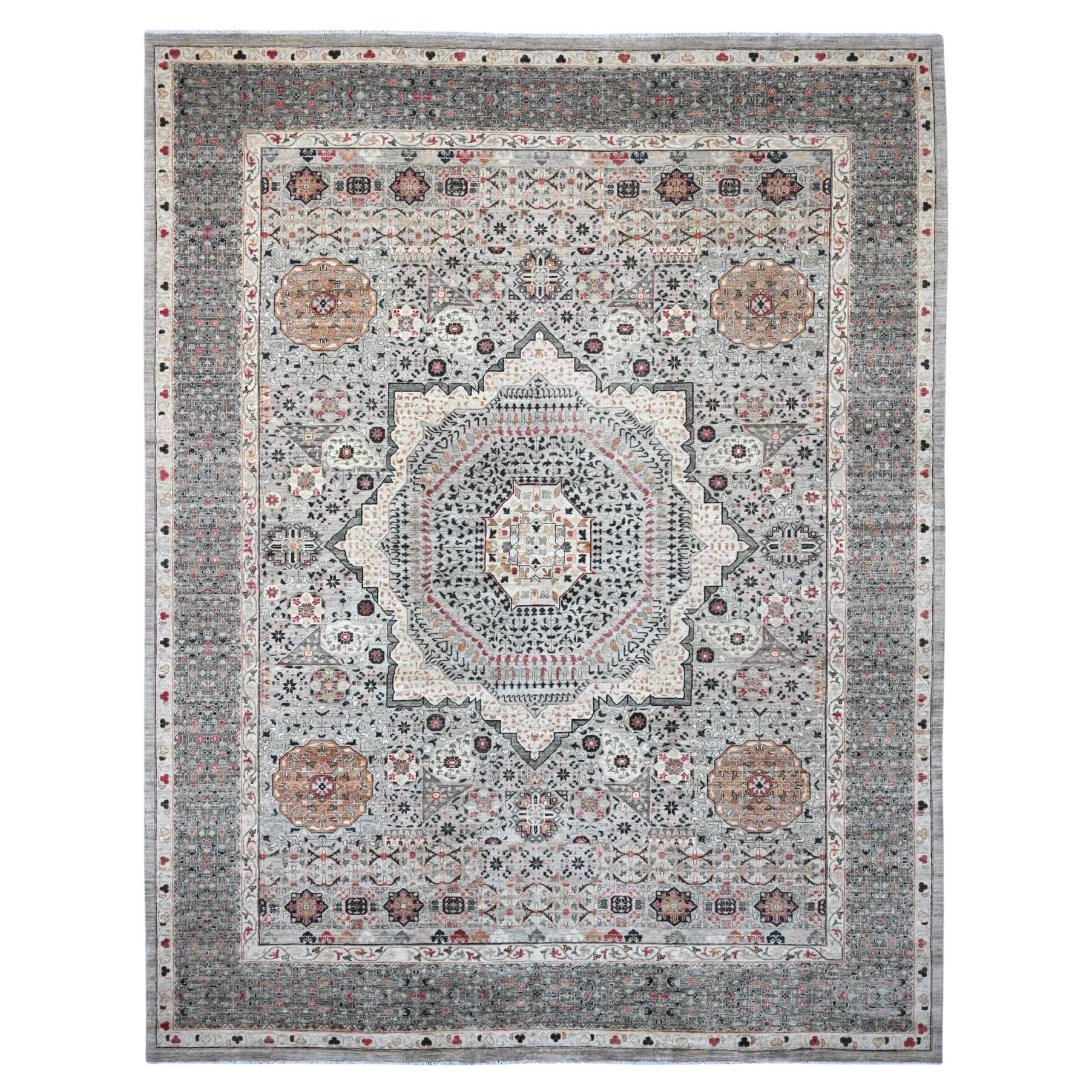 12
x15
4" Gris 14e siècle Dynastie Mamluke Motifs noués à la main Pure laine Rugs XL