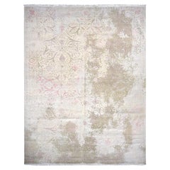 12'x15'4" Grauer handgeknüpfter Teppich aus Wolle und Seide mit persischem, inspiriertem Design in Grau