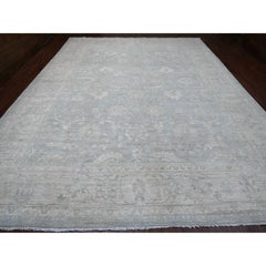 12'x15'4" Misty Gray Washed Out Peshawar Leaf Pattern Hand Knotted Pure Wool Rug