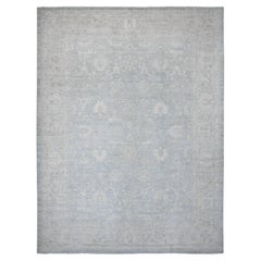 12'x15'4" Misty Gray Washed Out Peshawar Leaf Pattern Hand Knotted Pure Wool Rug